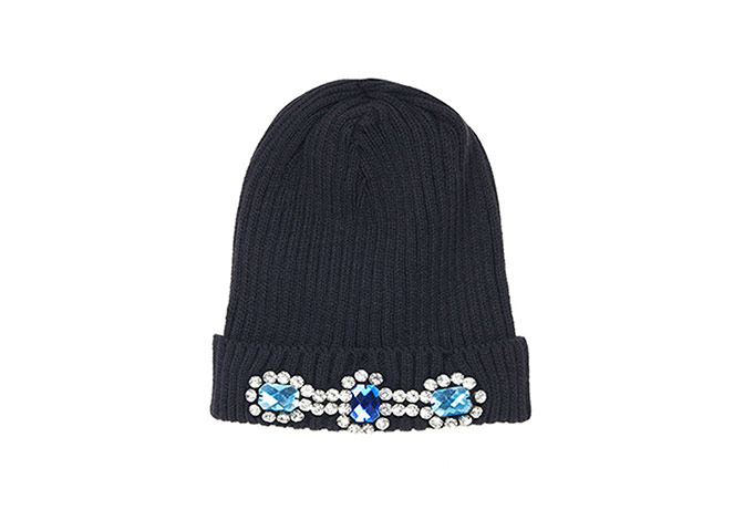 Winter hats: Winter hats - navy beanie with blue bejewelled front by Topshop