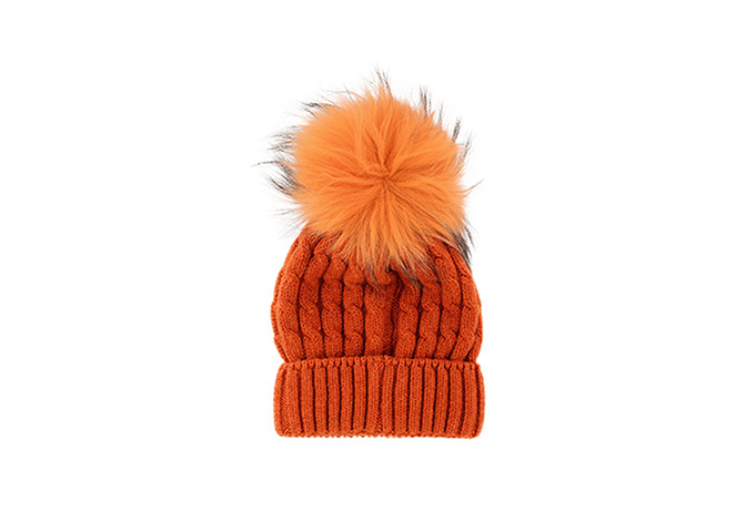 Winter hats: Winter hats - orange beanie with oversized pom pom by marini silvano