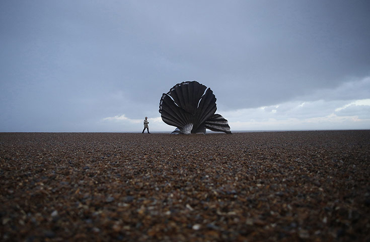 20 Photos: Scallop (2003) by sculptor Maggi Hambling on Aldeburgh beach