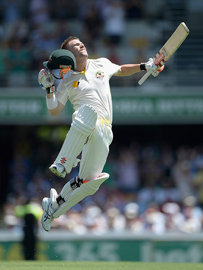 Ashes day three: David Warner celebrates his century