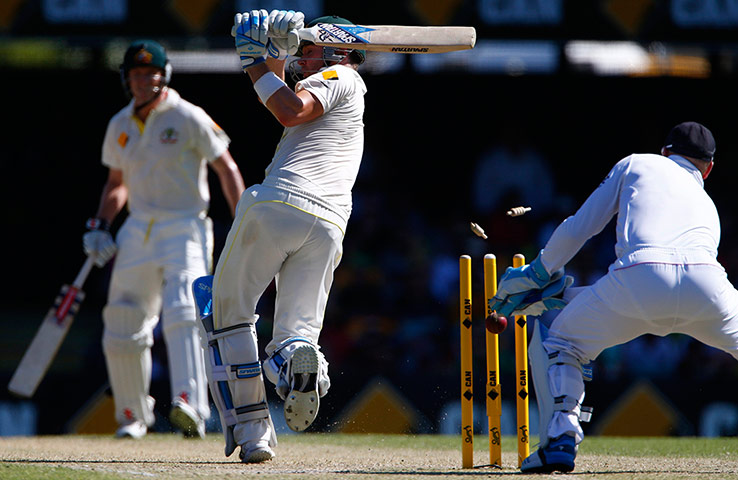 Ashes day three: Australia's captain Clarke is bowled out by England's Swann 