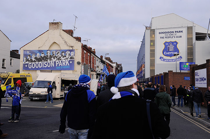 everton v liverpool: Fans at Goodison