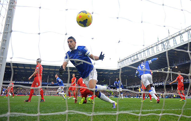 Merseyside derby: Kevin Mirallas celebrates