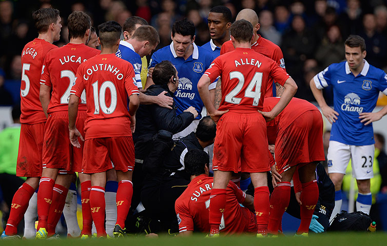 Merseyside derby: Luis Suarez is treated