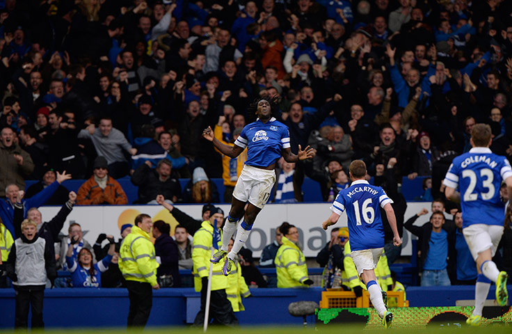 Merseyside derby: Romelu Lukaku celebrates