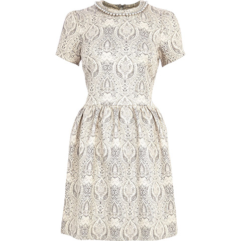 Party dresses update: Jacquard skater dress with embellished neckline, £45, riverisland.com 