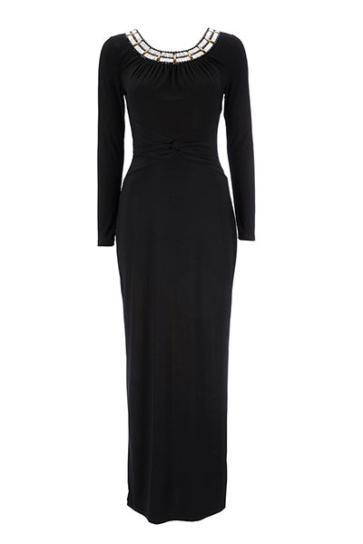 Party dresses update: Embellished neckline maxi dress, £40, wallis.co.uk 