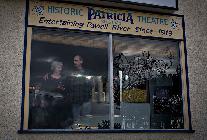 Patricia Theatre: Cinema owners Ann Nelson and her son Brian pose in the window of The Patric