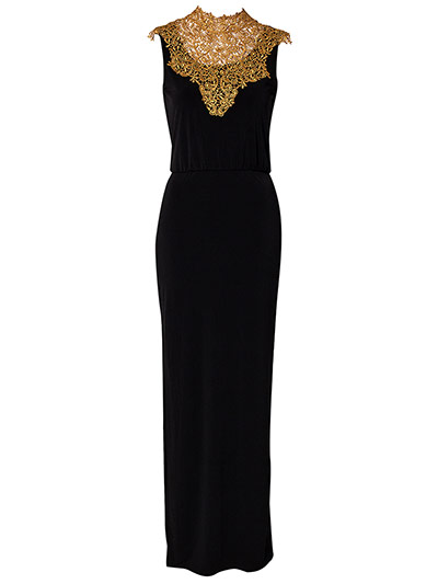 party dresses: party dresses - black maxi dress with gold embroidered neck by dark pink