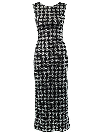 party dresses: Party dresses - sequin black & silver checkerboard maxi dress by motel