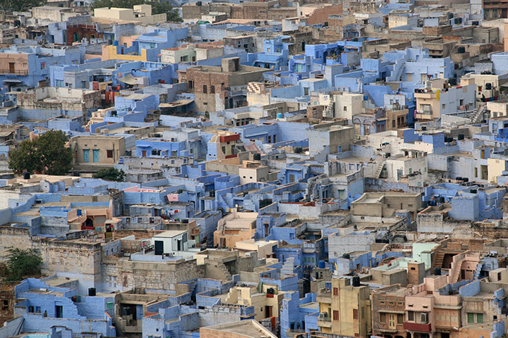 Your Pics - Decorate: overhead view of city with blue buildings