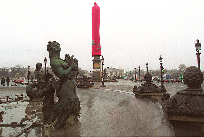 World AIDS Day: A general view of a giant pink condom placed over