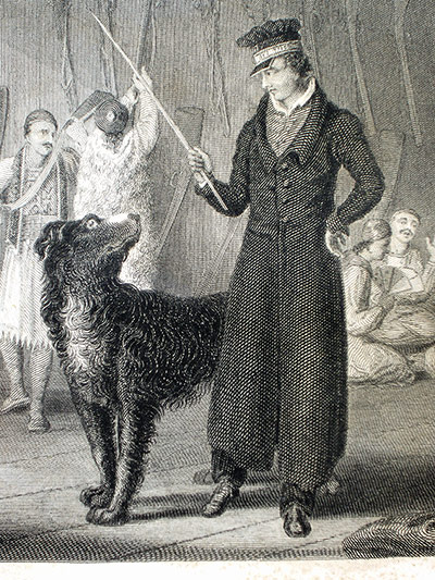 Byron: Engraving of Lord Byron with a dog