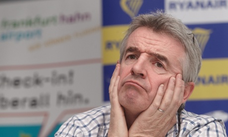 CEO of Irish low-cost airline Ryanair, Michael O'Leary, gesturing during a media conference at Frankfurt-Hahn Airport, Hahn, Germany.
