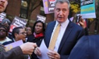 Bill de Blasio at a rally to help keep Long Island College Hospital open. Polls show De Blasio leading his opponent with historic margins.