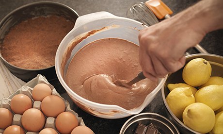 Cake mix and ingredients on counter