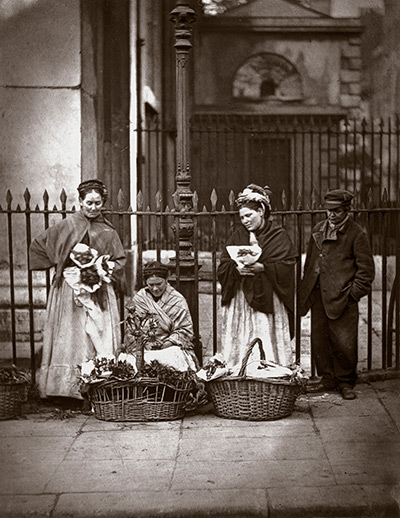 Street Life in London: Flower sellers with their baskets