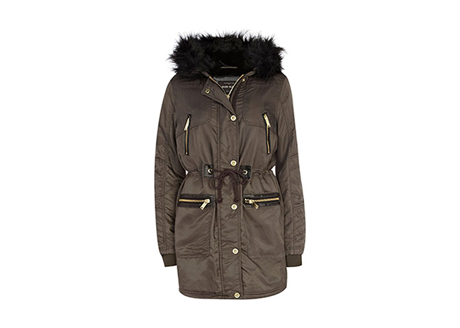 Winter parkas: Winter parkas - dark grey faux fur lined parka by River Island