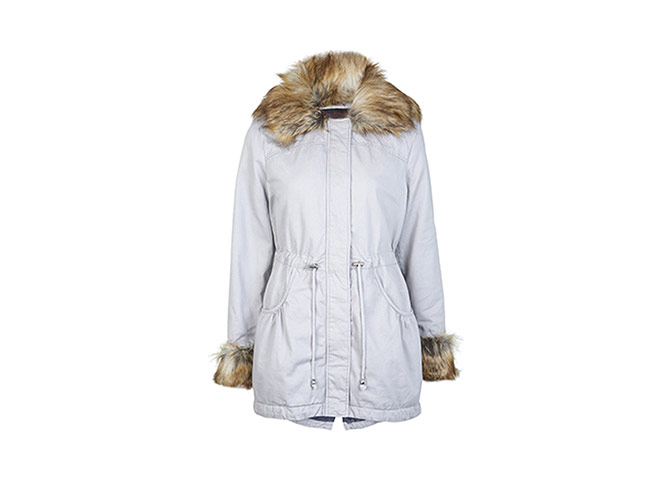 Winter parkas: Winter parkas - iced grey with fur collar and cuffs by Miss Selfridge