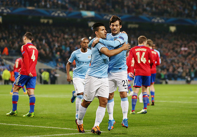 Sergio Aguero celebrates scoring