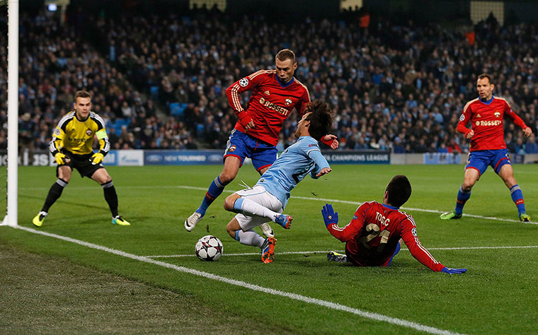 Manchester City's David Silva wins a penalty