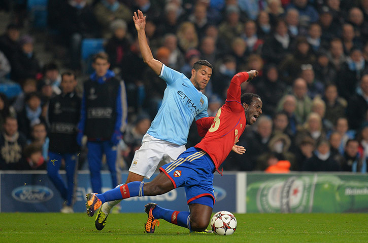 City v CSKA: Gael Clichy brings down Seydou Doumbia