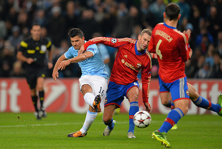 City v CSKA: Sergio Aguero scores