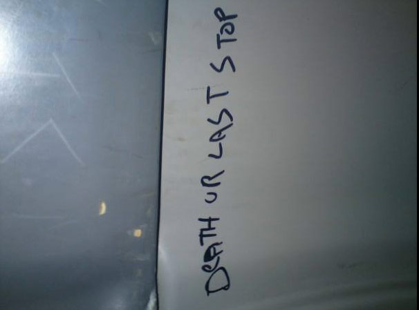 Bad graffiti: Profound!Seen on Arriva Train between Bangor and Chester :)