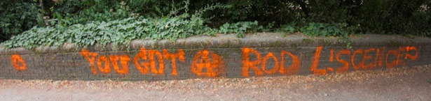 Bad graffiti: YOU GOT A ROD L!SCENCE?Possibly in response to being accused of poaching.