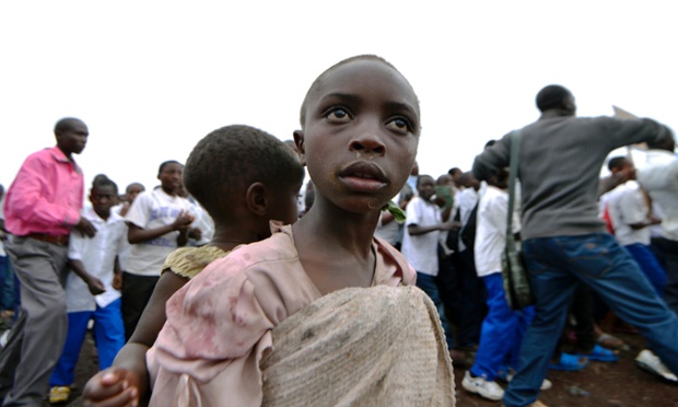 A child looks on during a demonstration