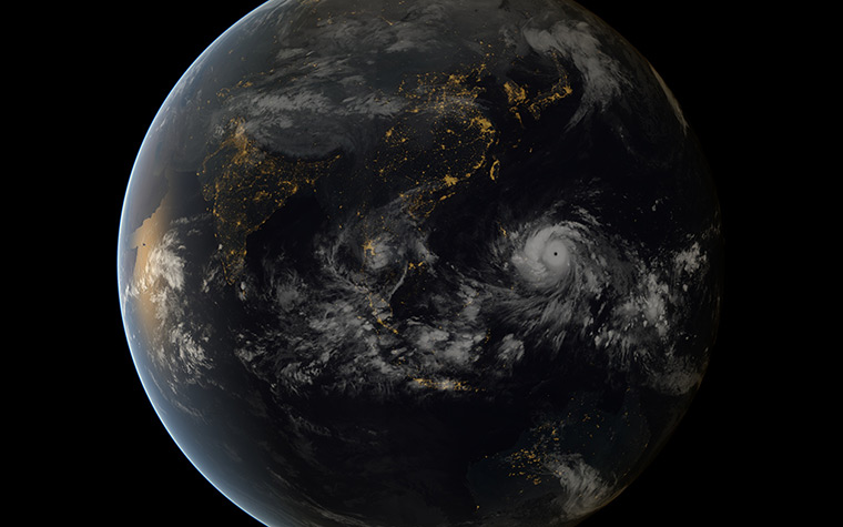 Typhoon updated: A digital composite of Typhoon Haiyan approaching the Philippines, using im
