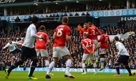 Kyle Walker fires Spurs ahead under Manchester United's wall.