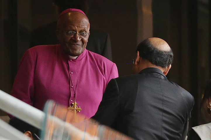 Memorial for Mandela: Archbishop Emeritus Desmond Tutu arrives 