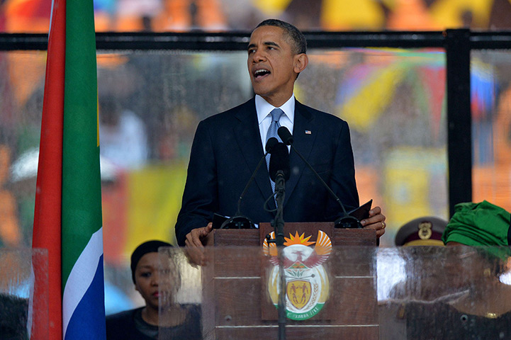 Memorial for Mandela: US President Barack Obama delivers a speech