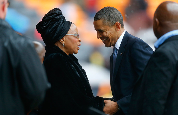 Memorial for Mandela: President Barack Obama pays his respects to former Nelson Mandela's widow G