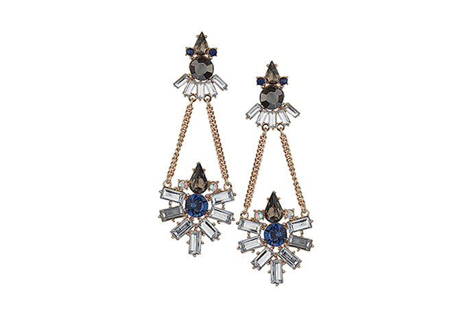 Party jewels: Party jewels - blue, crystal and purple drop earrings by Miss Selfridge