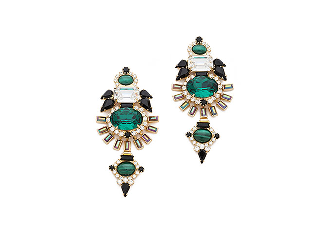 Party jewels: Party jewels - green, black and gold earrings by Elizabeth Cole