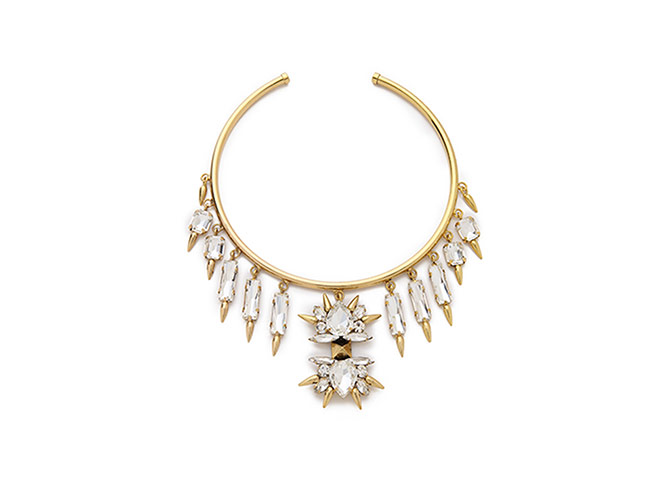 Party jewels: Party jewels - gold collar necklace with crystal spikes by Fallon Jewelry