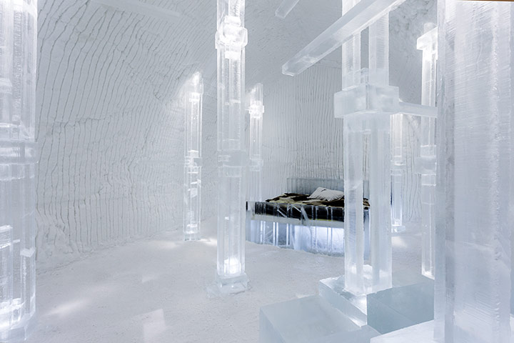 Icehotel, Sweden: Solid Flow art suite, Icehotel