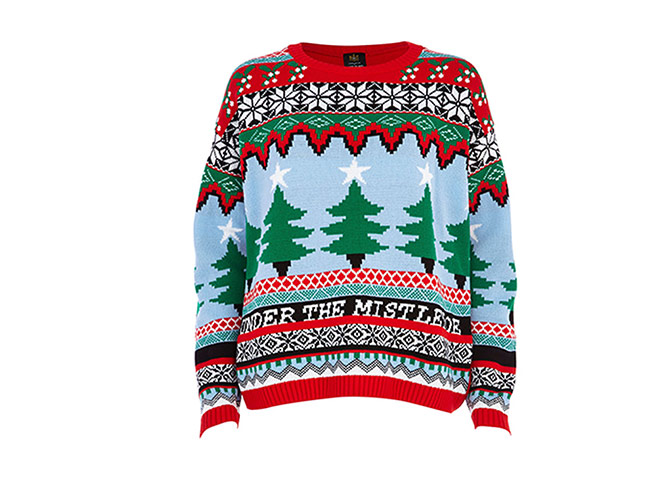 Christmas Jumpers: Christmas jumpers - Retro christmas tree print xmas jumper by River Island