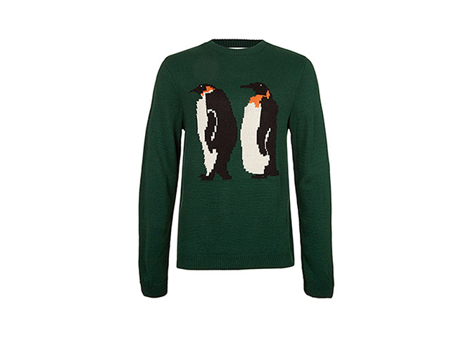 Christmas Jumpers: Christmas jumpers - green knit jumper with two penguins by Topman