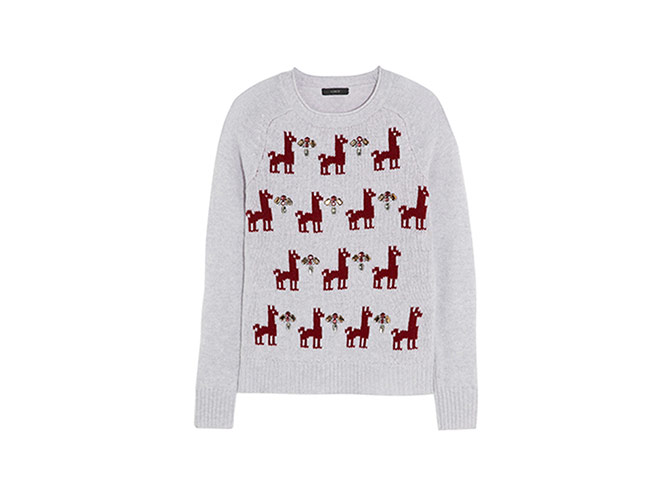 Christmas Jumpers: Christmas jumpers - grey with red llama pattern and embellishment by J.Crew