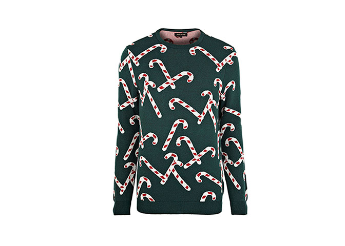 Christmas Jumpers: Christmas jumpers - green with candy cane print by River Island
