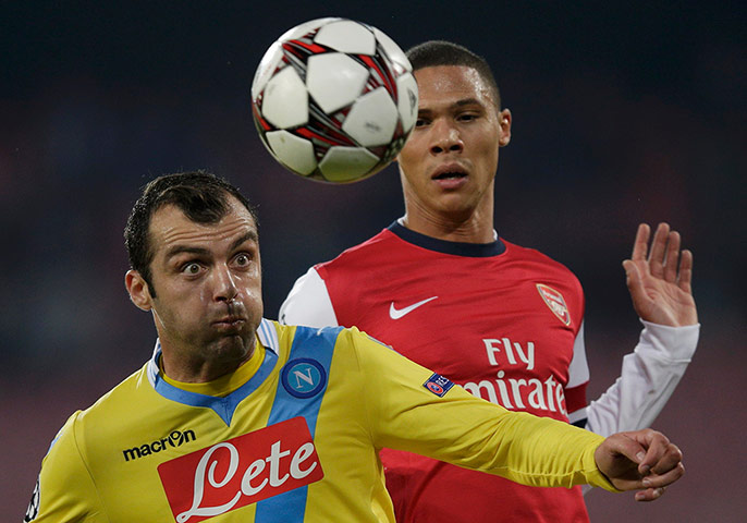 Napoli v Arsenal: Napoli's Goran Pandev gives his all