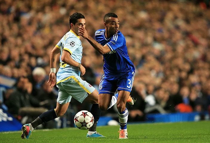 chelsea v steau: Ashley Cole shows Nicolae Stanciu a clean pair of heels