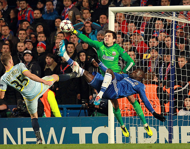 chelsea v steau: Demba Ba goes close again but is denied by the fist of Ciprian Tatarusanuua