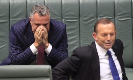 Treasurer Joe Hockey and Prime Minister Tony Abbott during Question Time at Parliament House in Canberra.