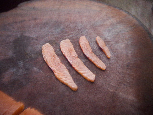 Salmon Smoker Gallery: Pieces of salmon from top, upper top, lower tail and tail