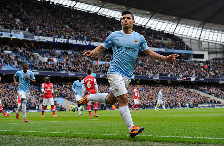 Arsenal update: Sergio Aguero celebrates scoring 
