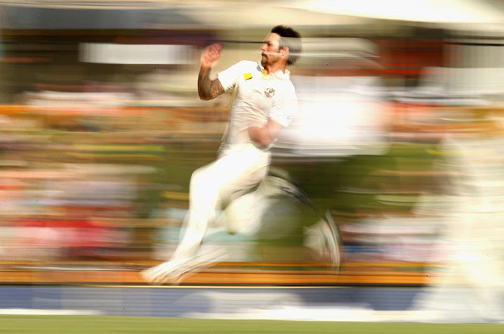Third test day four: Mitchell Johnson fast bowler 